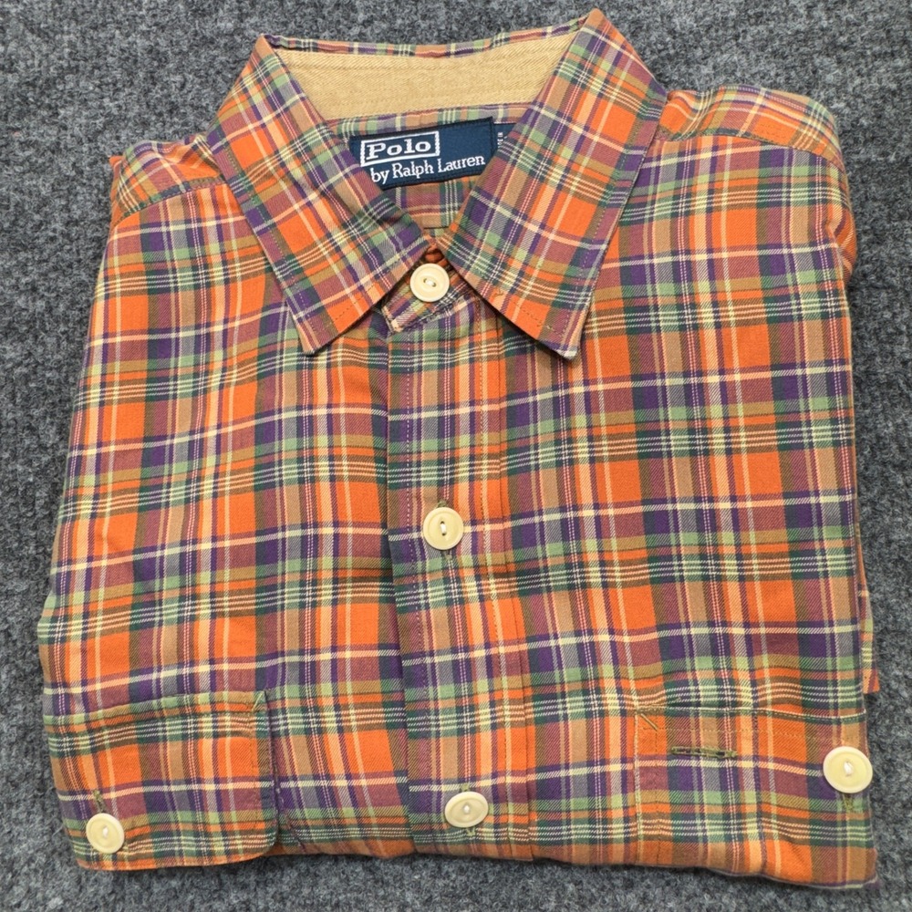 Vintage Polo Ralph Lauren Shirt Mens Medium Orange Country Elbow Patch Western